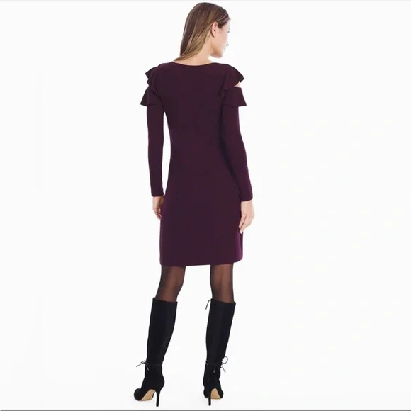 ⭐️NEW⭐️WhiteHouseBlackMarket WHBMLong Sleeve Ruffle Cold Shoulder Sheath Dress - Picture 2 of 10